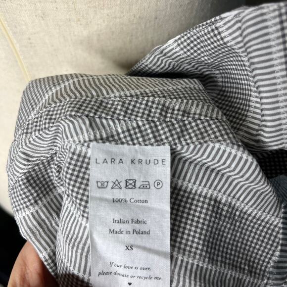 Lara Krude Women's Blouse Size XS Gray Check Stripe Cotton Artisan Lagenlook - Picture 11 of 12